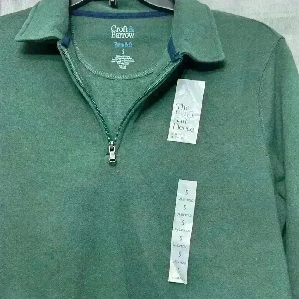 NWT Croft & Borrow 1/4 Zip Polo Long Sleeve Dk Green Small. item# W - Picture 2 of 5